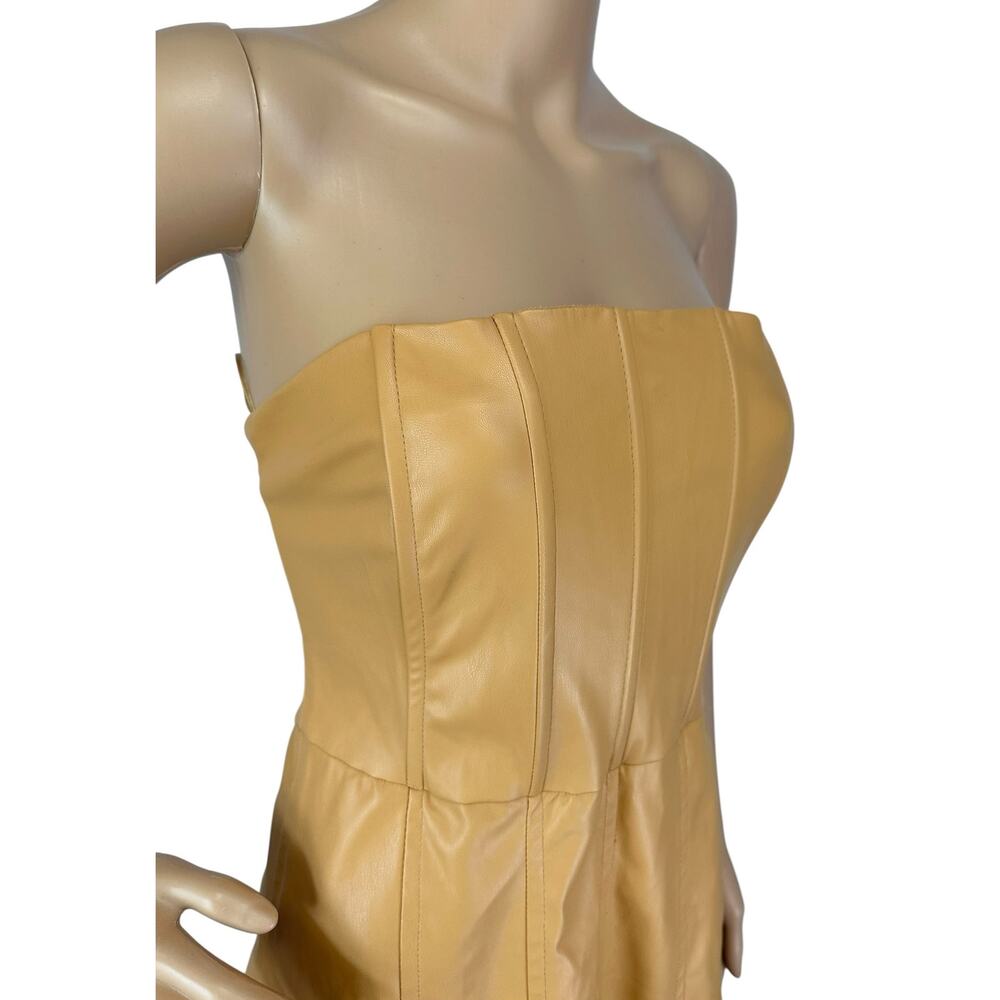 NWT Zara Faux Leather Strapless Mini Dress in Caramel Size L - Picture 13 of 16